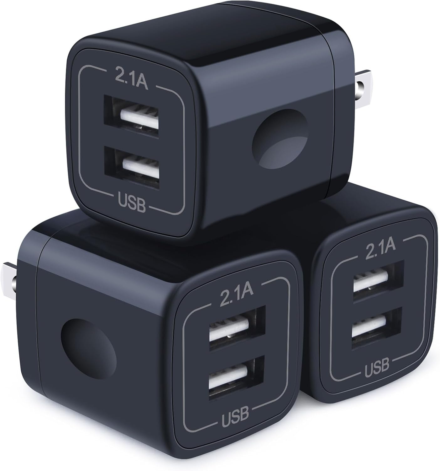 3-Pack Fast Charge Wall Charger Cube - Dual Port 2.1A Power Brick for iPhone 17/16/15/14/13/12/11/Xr/8/7/6 Plus & Samsung Galaxy S24/S23/S22/S21/S10