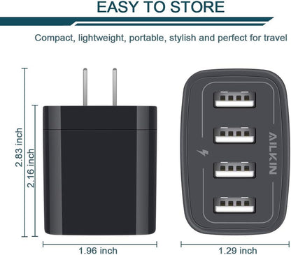 Wall Charger, USB Charger Adapter,  4.8A 4Multi Port Fast Charging | USBA Station Power Base Block Plug Cube Brick for Iphone 17 16 15 14 SE 13 12 Pro Max/X/Plus, Samsung A17/S25/S26 Kindle Plug