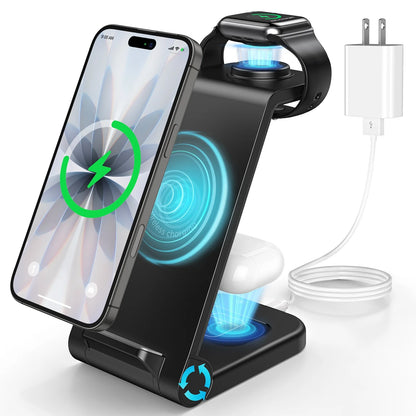 Wireless Charger for Iphone-23W 3 in 1 Fast Charging Station Compatible for Iphone 17/16E/15/14/13/12/11 Pro Max, Airpods 4/3/2/Pro, Iwatch Series 2-11, Samsung Charger Stand