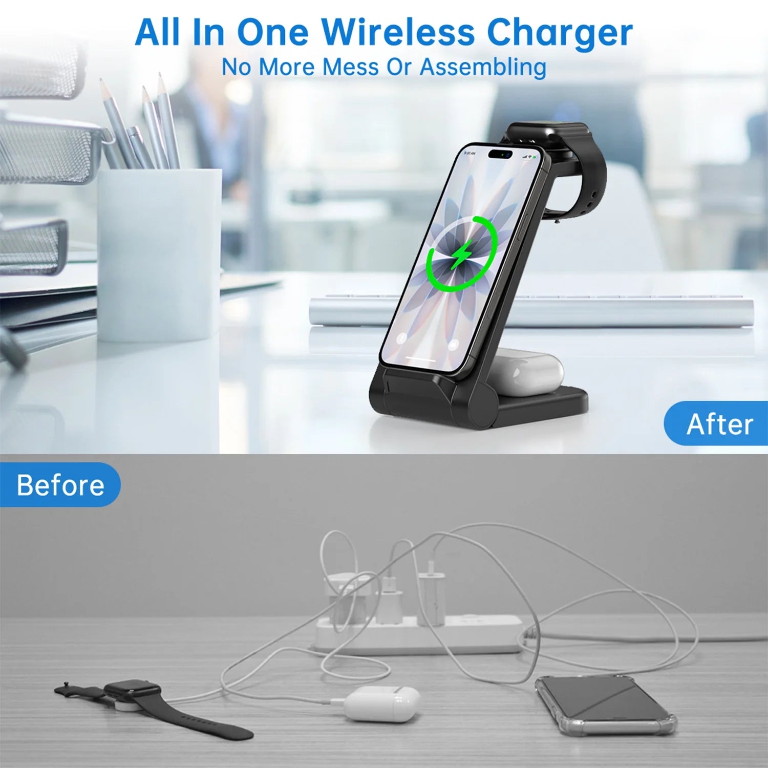 Wireless Charger for Iphone-23W 3 in 1 Fast Charging Station Compatible for Iphone 17/16E/15/14/13/12/11 Pro Max, Airpods 4/3/2/Pro, Iwatch Series 2-11, Samsung Charger Stand