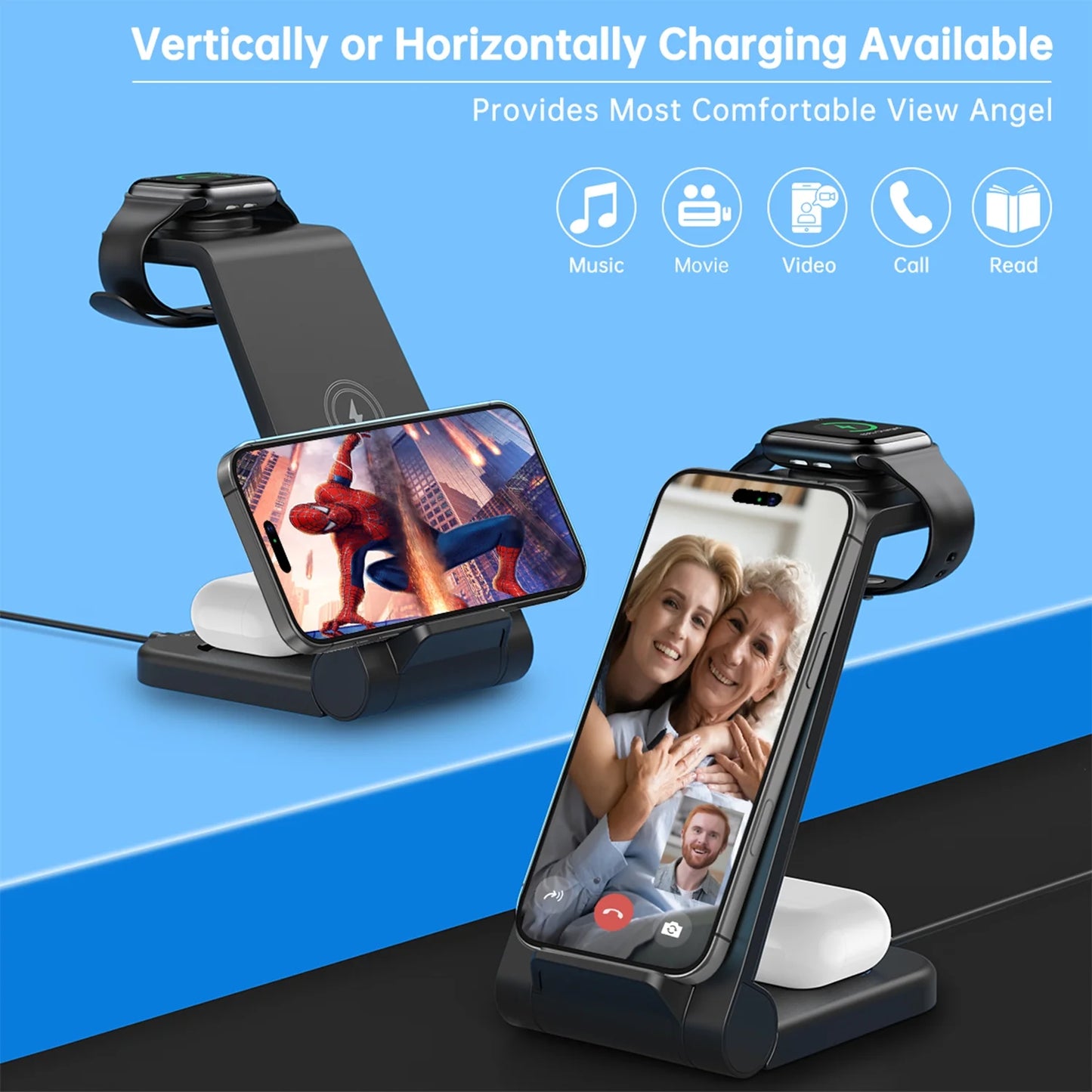 Wireless Charger for Iphone-23W 3 in 1 Fast Charging Station Compatible for Iphone 17/16E/15/14/13/12/11 Pro Max, Airpods 4/3/2/Pro, Iwatch Series 2-11, Samsung Charger Stand
