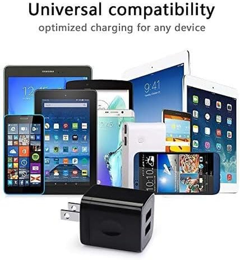 3-Pack Fast Charge Wall Charger Cube - Dual Port 2.1A Power Brick for iPhone 17/16/15/14/13/12/11/Xr/8/7/6 Plus & Samsung Galaxy S24/S23/S22/S21/S10