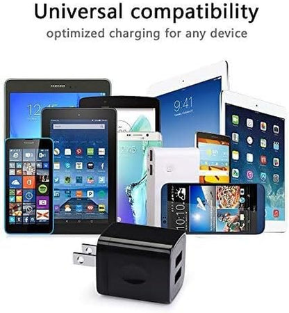 3-Pack Fast Charge Wall Charger Cube - Dual Port 2.1A Power Brick for iPhone 17/16/15/14/13/12/11/Xr/8/7/6 Plus & Samsung Galaxy S24/S23/S22/S21/S10